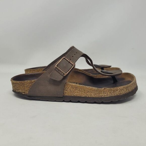 Birkenstock Sandal Women EU35 US4 Gizeh Brown Birko Flor Comfort Slides Thong - Picture 2 of 11